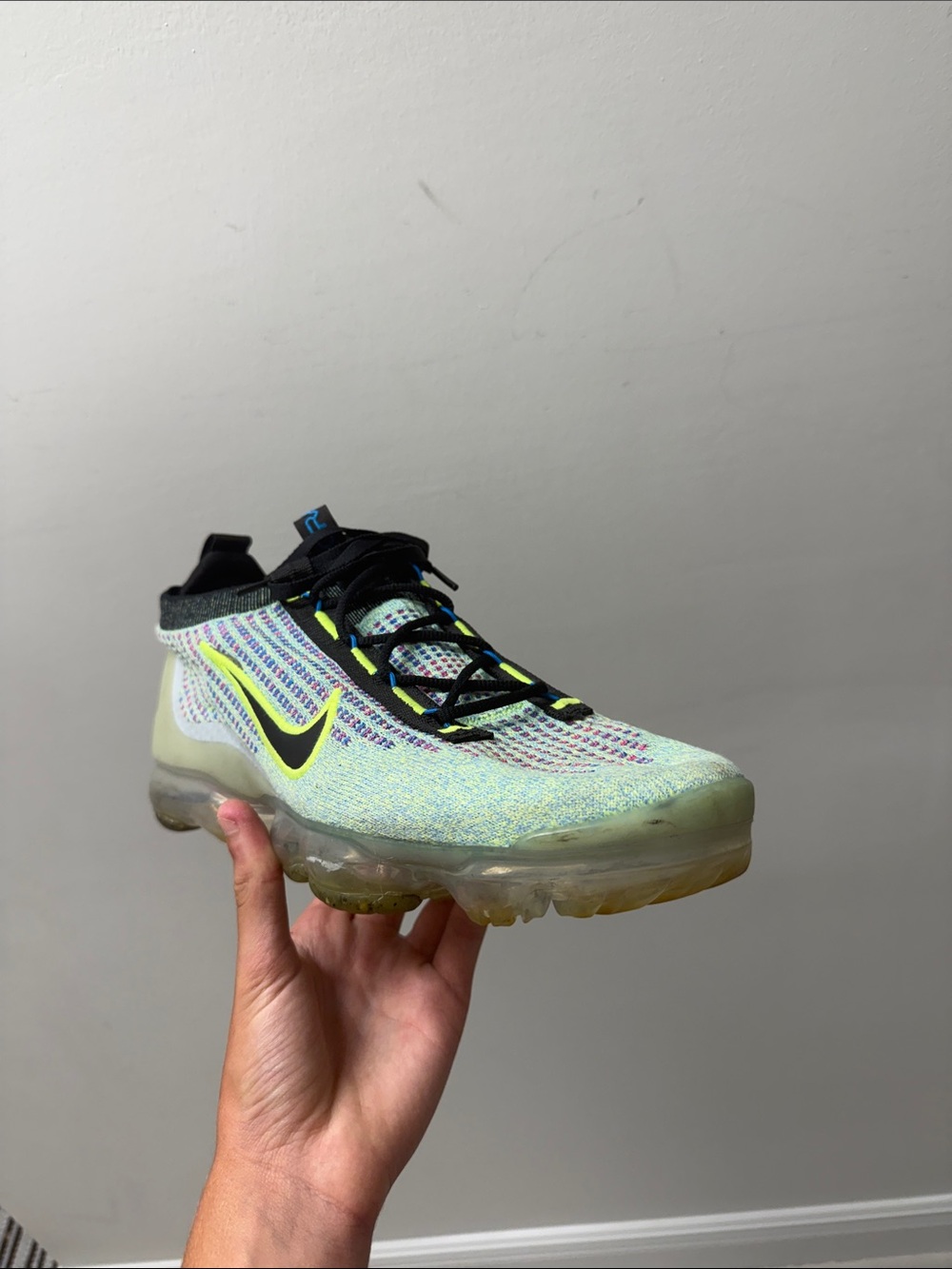 Nike Kids Flyknit Sneaker in Light Green with Neon Yellow Swoosh
